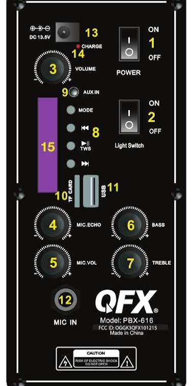 15" Bluetooth Rechargeable Speaker with LED Lights, Mic and Stand, Black