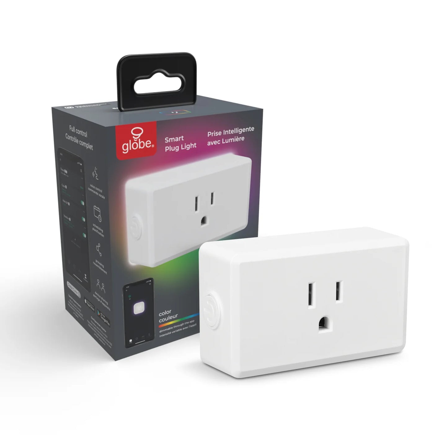 Globe Electric White 15-Amp Square Residential Outlet with Night Light - Smart Wi-Fi Plug (1-Pack) 50157