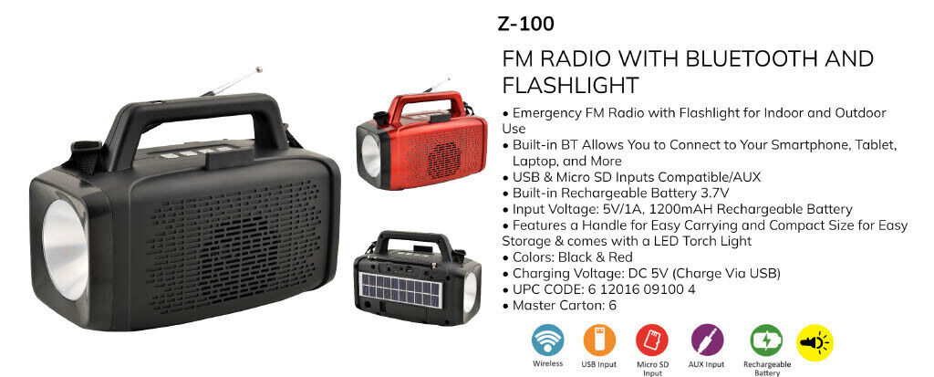 SUNFLASH BLUETOOTH SPEAKER WITH LED FLASHLIGHT-Z-100
