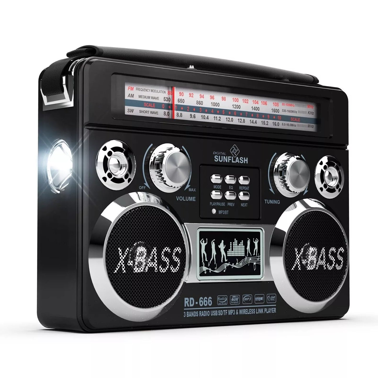 3 BAND AM/FM/SW/USB/SD/AUX-BLUETOOTH  PORTABLE RADIO-BLACK RD666-BK