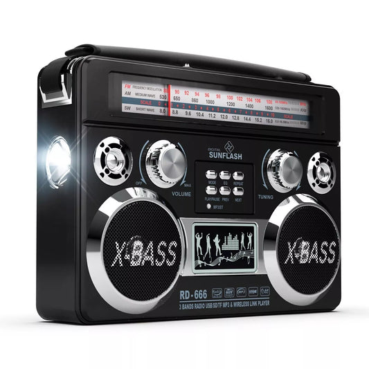 3 BAND AM/FM/SW/USB/SD/AUX-BLUETOOTH  PORTABLE RADIO-BLACK RD666-BK