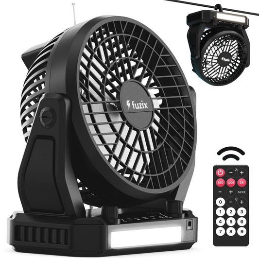 Portable Solar Cooling Camping Fan Rechargeable BT Speaker USB FM Radio w/ Light