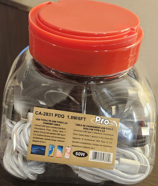 6FT USB-C TO USB-C 60W BRAIDED CA-2831