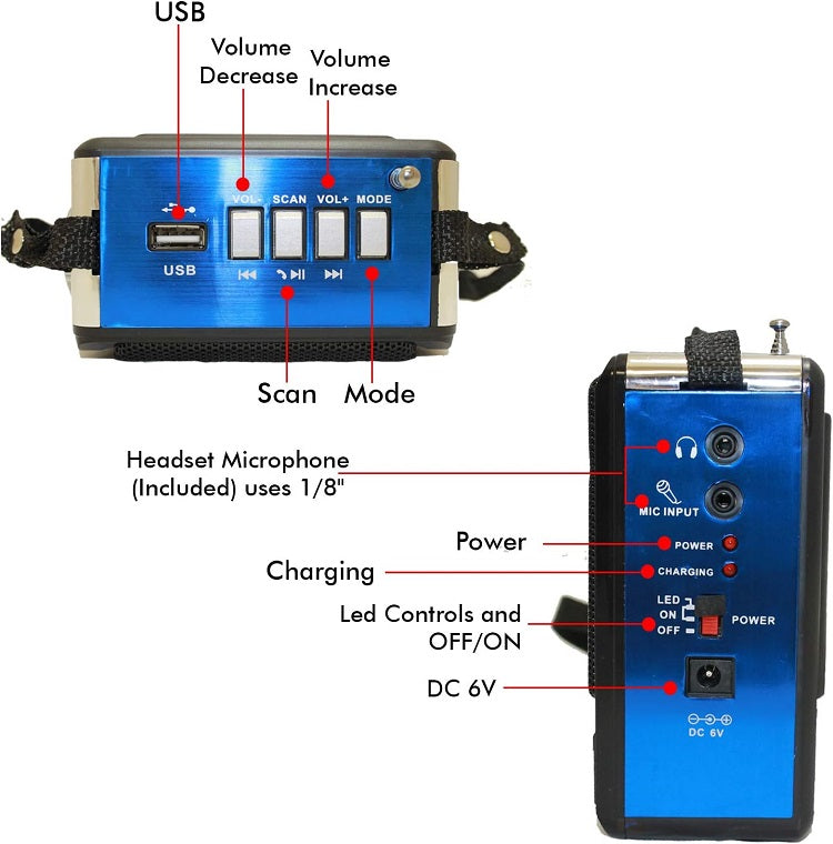 Technical Pro Rechargeable Bluetooth Speaker with Wired Headset Mic & LED Torch Light, WASP100