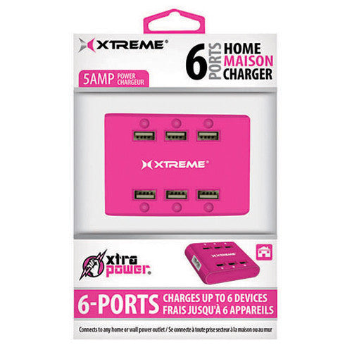6 PORT USB HUB WITH POWER 5A PINK