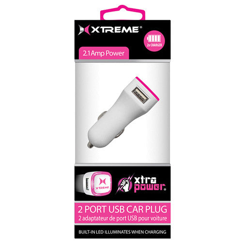 Xtreme Cables Dual Port 3.1A USB Light-Up LED Car Charger (Pink)