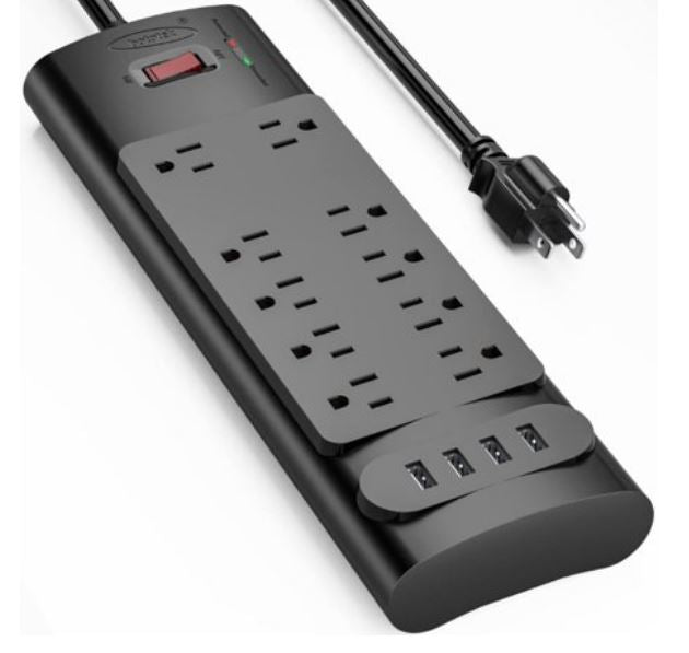 Barre d'alimentation 10 prises CA/4 ports USB/rallonge de 6 pieds