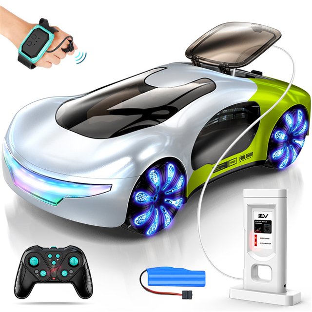 2.4G Gesture & Handle RC Stunt Car, 360° Flip LED Drift Racer with 4 LED Lights, Spray Boost, Music & Charging Dock - USB Rechargeable Toy Drift Car
