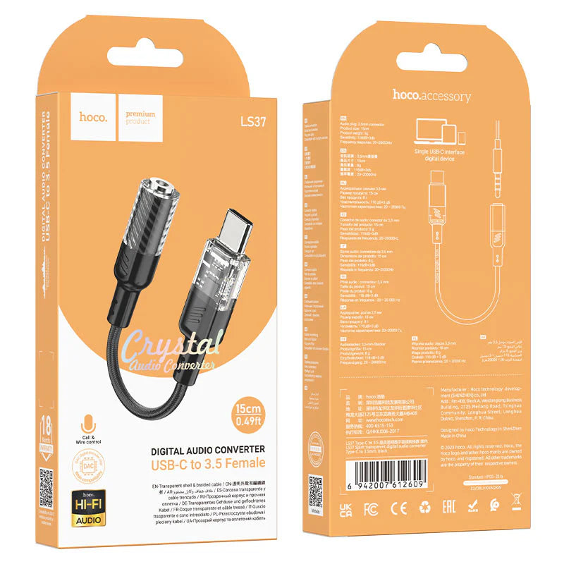 HOCO LS37 Adapter Type-C to 3.5mm Female Braided Audio Converter 15cm