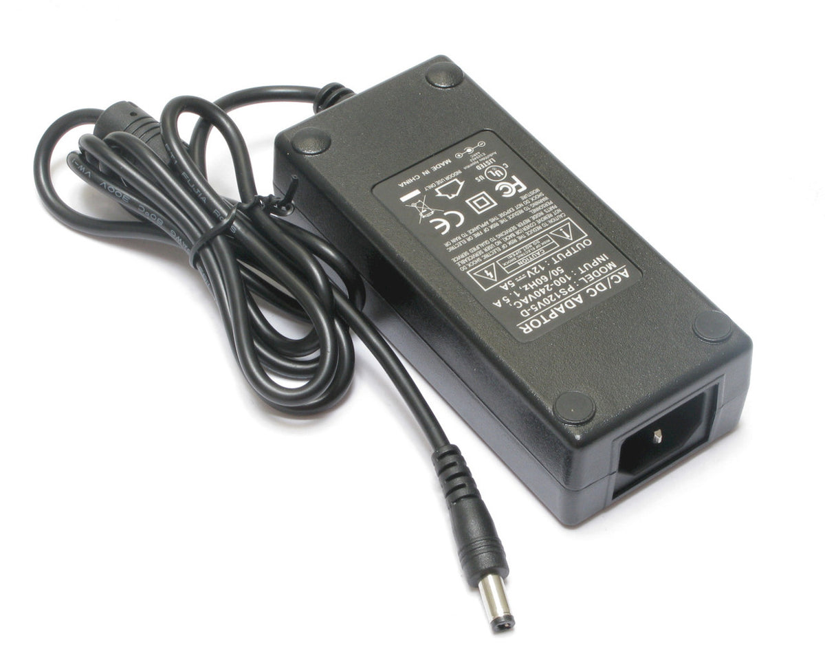 12 Volt DC, 5 Amp Regulated Switching Power Adapter 5.5 x 2.5mm DC Plug PS120V5-D (cUL)