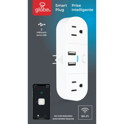 Globe Electric 2 Outlet Plug 2 USB ports (21A) Smart WI-FI Plug - White 50155