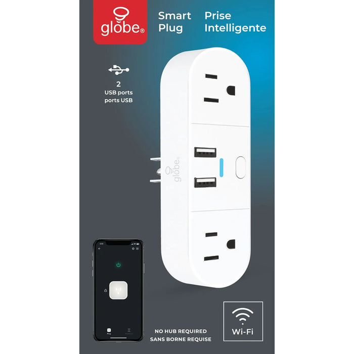 Globe Electric 2 Outlet Plug 2 USB ports (21A) Smart WI-FI Plug - White 50155