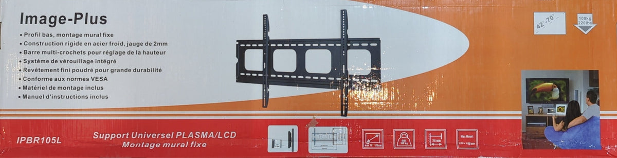 Support mural fixe universel pour TVHD - Profil bas plat 42-70"