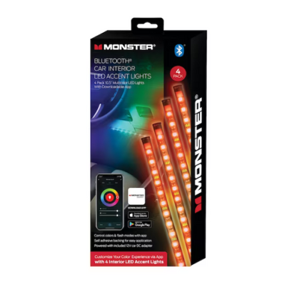 Monster MLB7-1089-RGB 4pack Bluetooth Car Interior LED Accent Light