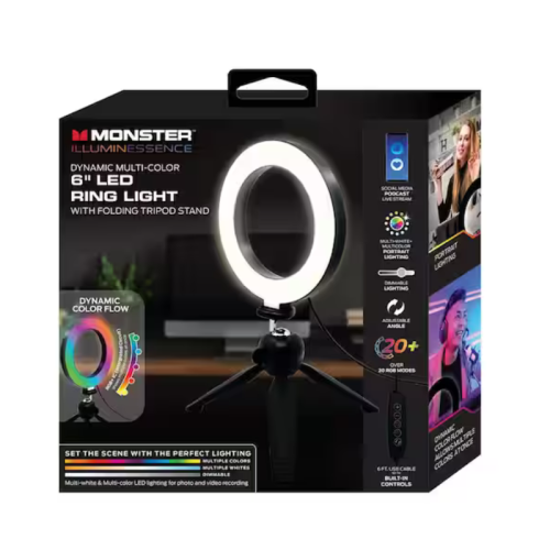 Anneau lumineux dynamique multicolore à DEL de 6 po Monster 