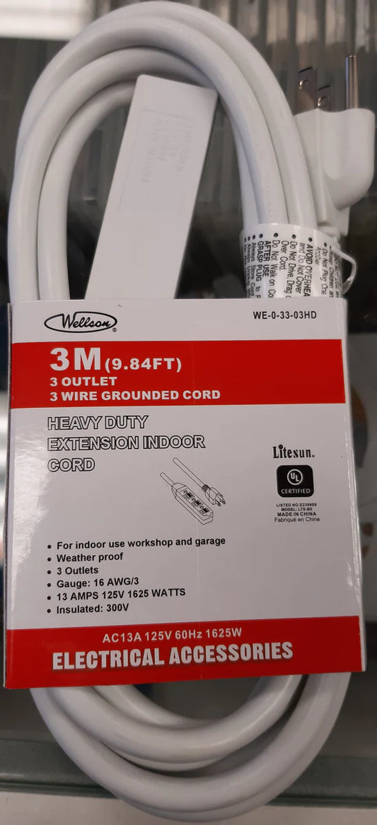 WE-0-33-03HD - EXTENSION CORD 3/16 9.8FT 3OUT WHT SJT