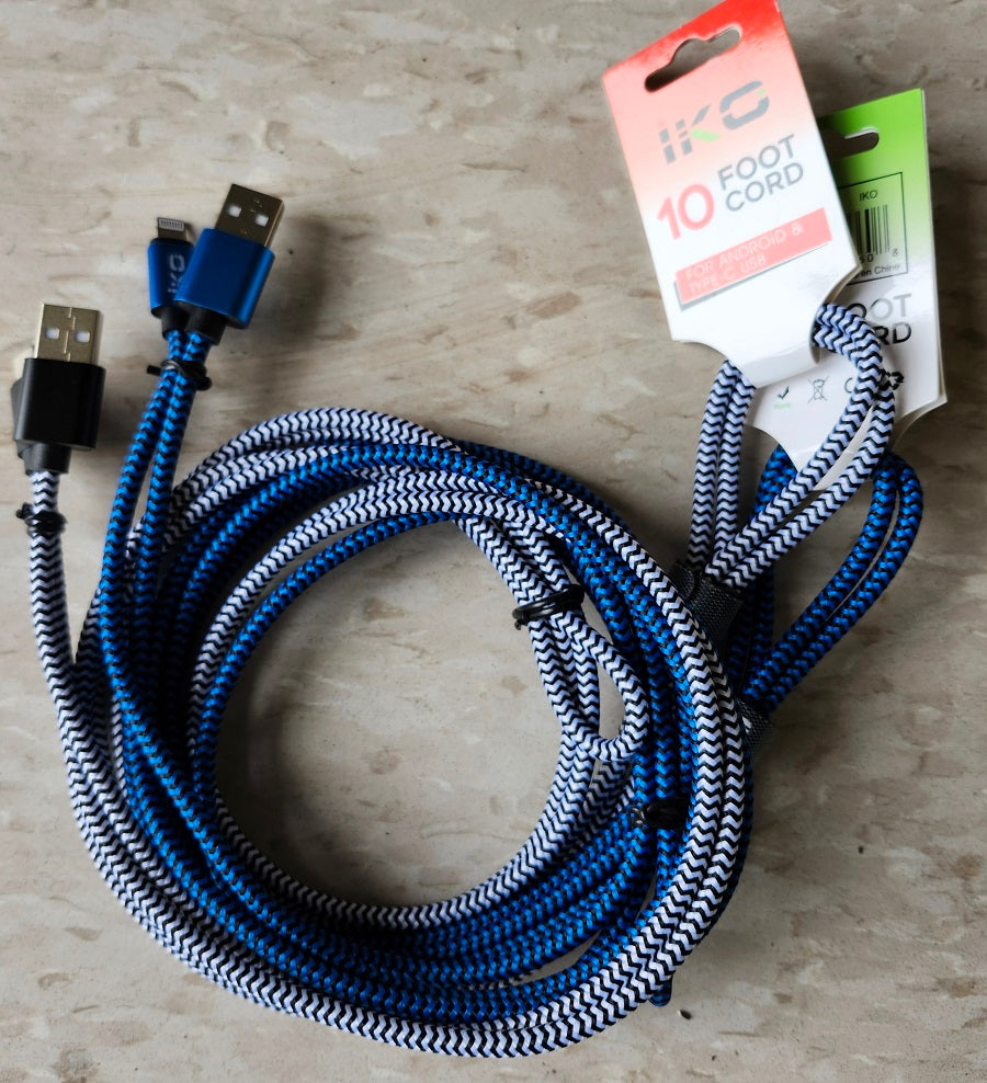 10 FT Braided Lightning to USB-A Charge and Sync Cable