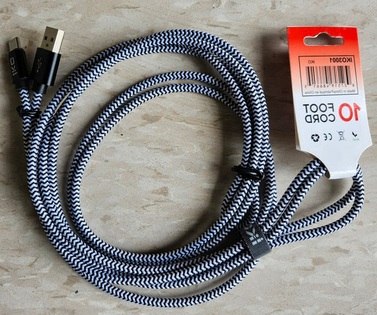 10 FT Braided Lightning to USB-A Charge and Sync Cable