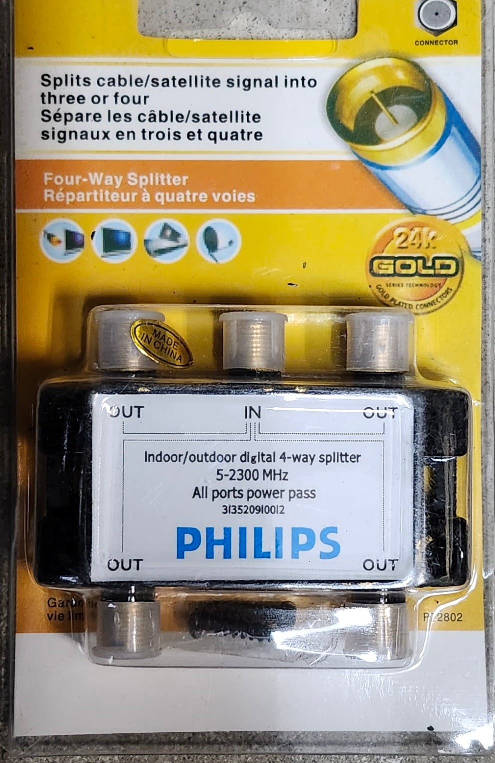 Philips P72802 4-way Digital Splitter Indoor/Outdoor 5-2300 MHz New