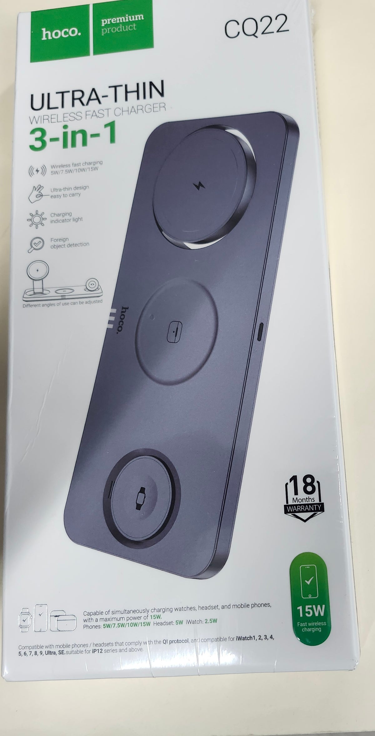 HOCO 3in1 Wireless charging station  (Mag Safe) (Phone; Air Pods; Watch) 15W gray (CQ22)