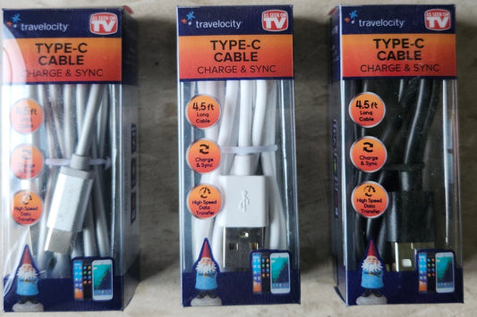 TYPE-C USB TO USB A 4.5FT FAST CHARGE CABLE-BLACK,GRAY & WHITE (TCK-DCTC-PDQ)