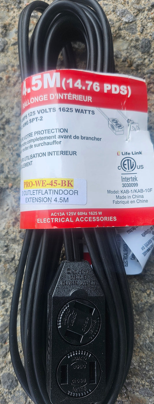 4.6M(14.76FT) Indoor Extension Cord WITH safety outlets WE-45-BK-BLACK