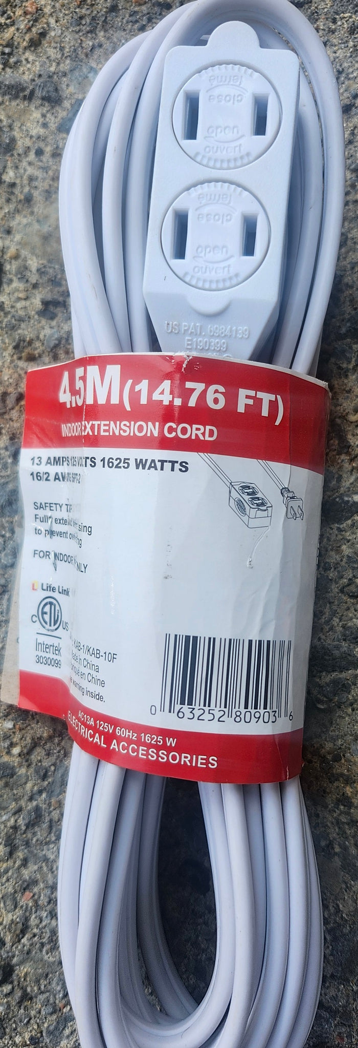 4.5M(14.76FT) Indoor Extension Cord WITH safety outlets WE-45-WH-WHITE