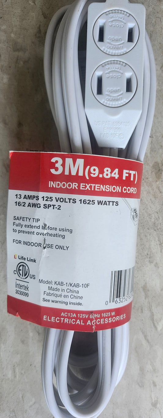 3m (9.84FT.) Indoor Extension Cord with safety outlets white WE-03-WH
