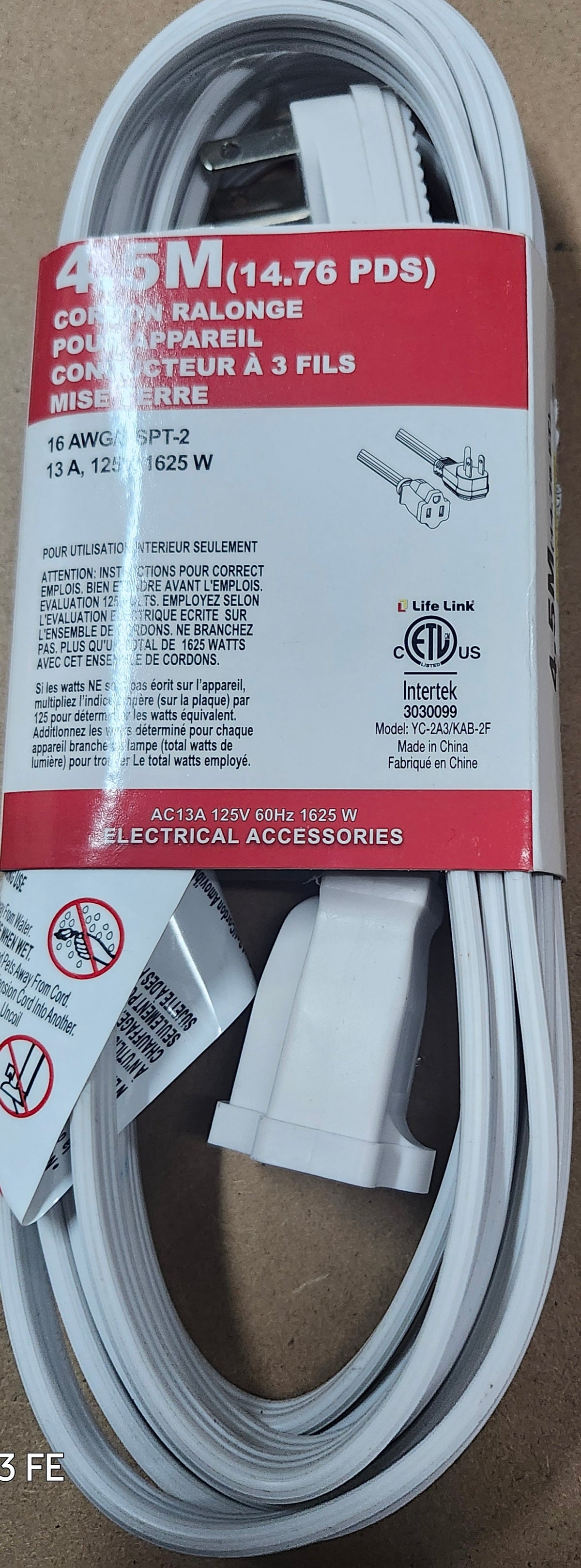 4.5M (14.76FT) APPLIANCE EXTENSION CORD-PRO-03745HD