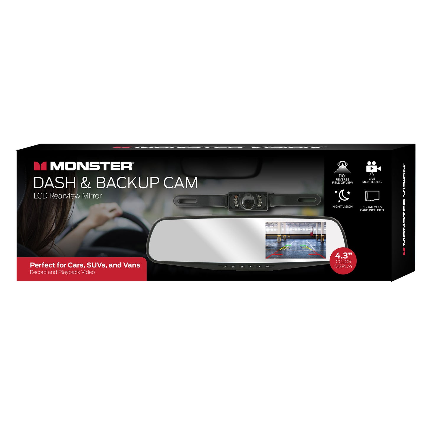 MONSTER DASH&BACK UO CAM WITH LCD REARVIEW MIRROR