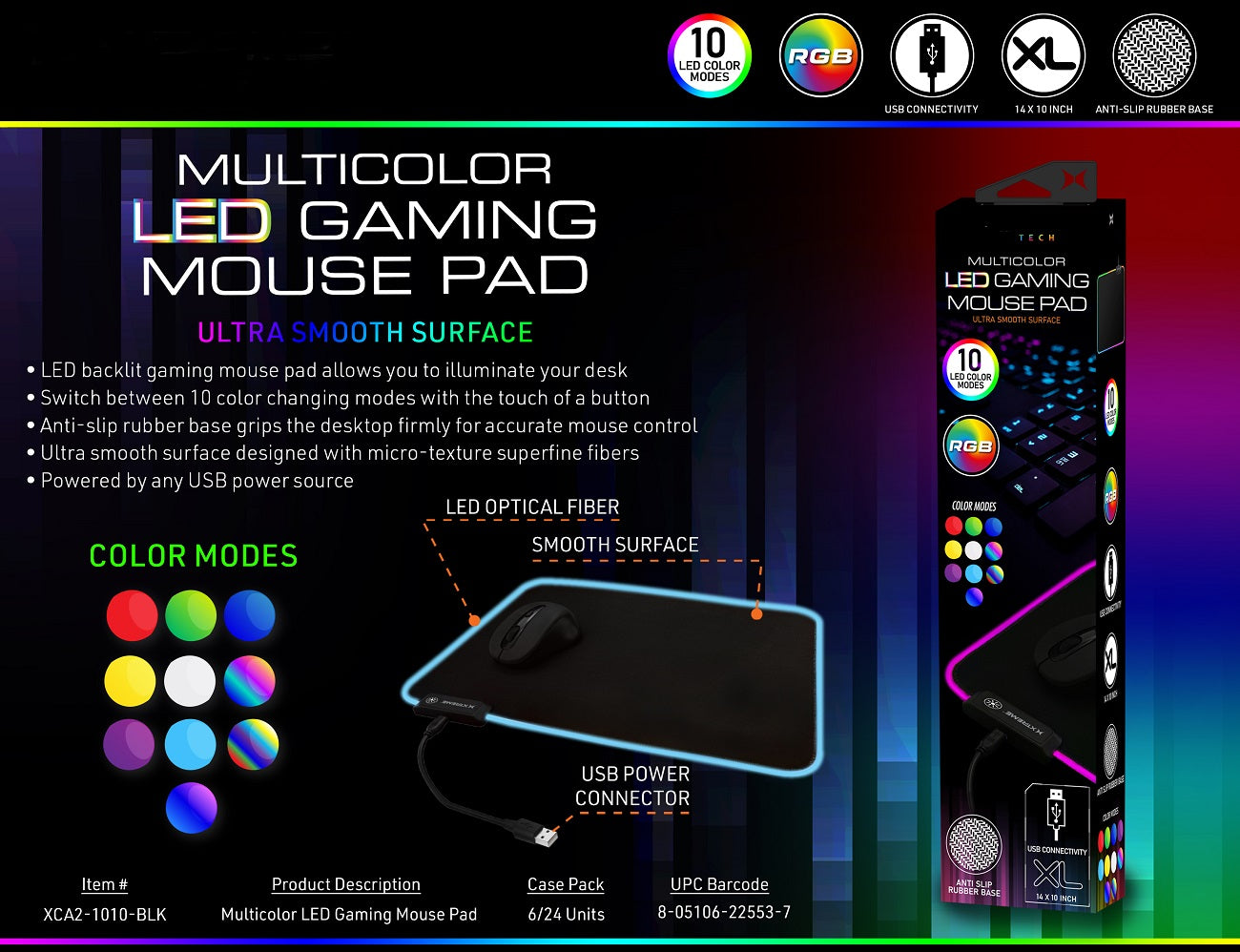 PRO-XCA2-1010-BLK_Multicolor LED Gaming Mouse Pad