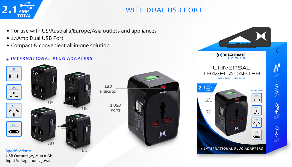 XHC8-1027-BLK_Universal Travel Adapter with Dual USB Ports