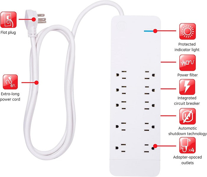 GE Pro 10-Outlet Surge Protection power bar