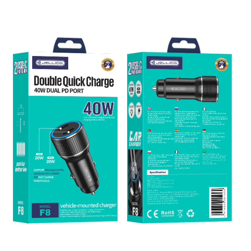 Jellico Double Quick Charger 40W Dual Type C port F8