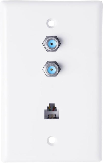Wall Plate w/Dual 3.0Ghz F-81 and Phone Connector (White)-WP/F81/3GHZ/TEL.