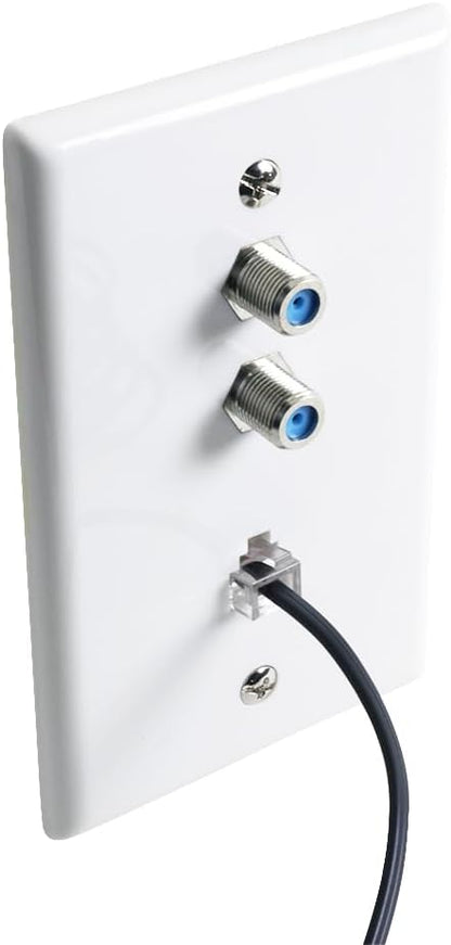 Wall Plate w/Dual 3.0Ghz F-81 and Phone Connector (White)-WP/F81/3GHZ/TEL.