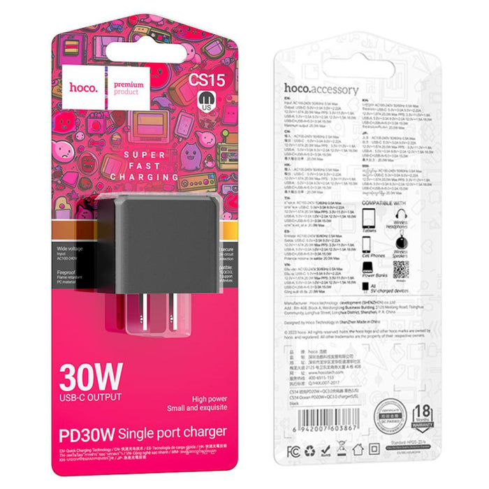 Hoco CS15, single Type-C 30W port wall charger