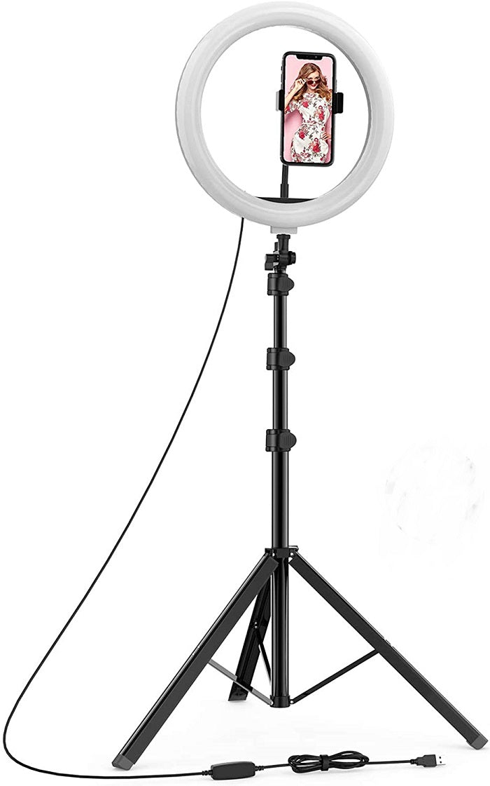 TB-PG-MC-103-BK 10 "SELFIE RING WITH 4FT TRIPOD AND PHONE HOLDER,ADJUSTABLE LIGHTING FOR VLOGS