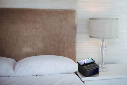 Emerson Radio ER100120, 10W Wireless Fast Charging Smartset Alarm Clock Radio with Bluetooth Speaker, USB Charger, FM Radio