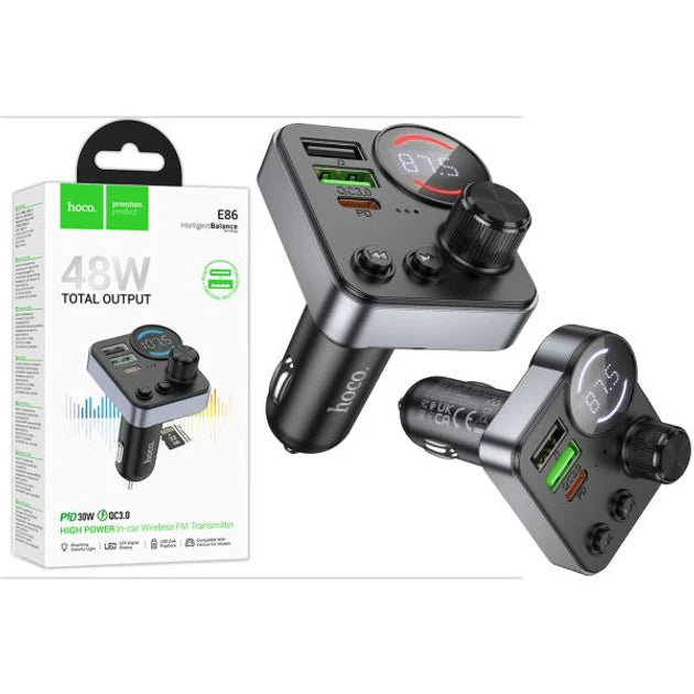 HOCO 48W Dual Port USB A QC3.0 Car Bluetooth FM Tramsmitter Wireless Handfree (E86)