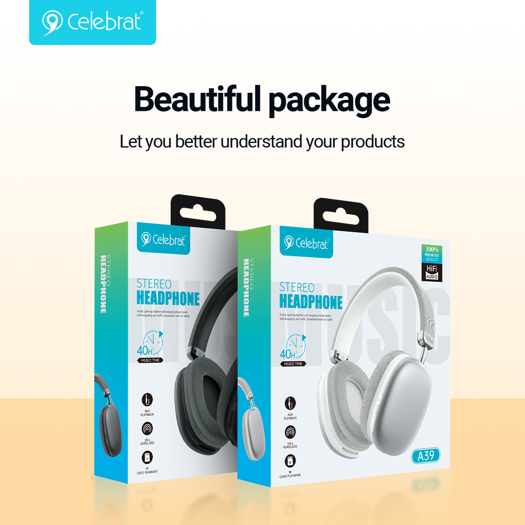 Celebrat A39 New Wireless Headphones, HIFI Sound Quality, Long Battery Life, (available Colors black & Gray)