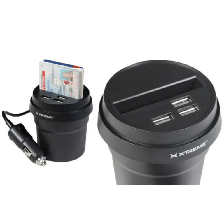 CHARGEUR PORTE-TASSES 3 USB 5V 3A TOTAL AVEC RANGEMENT ACCESSOIRES