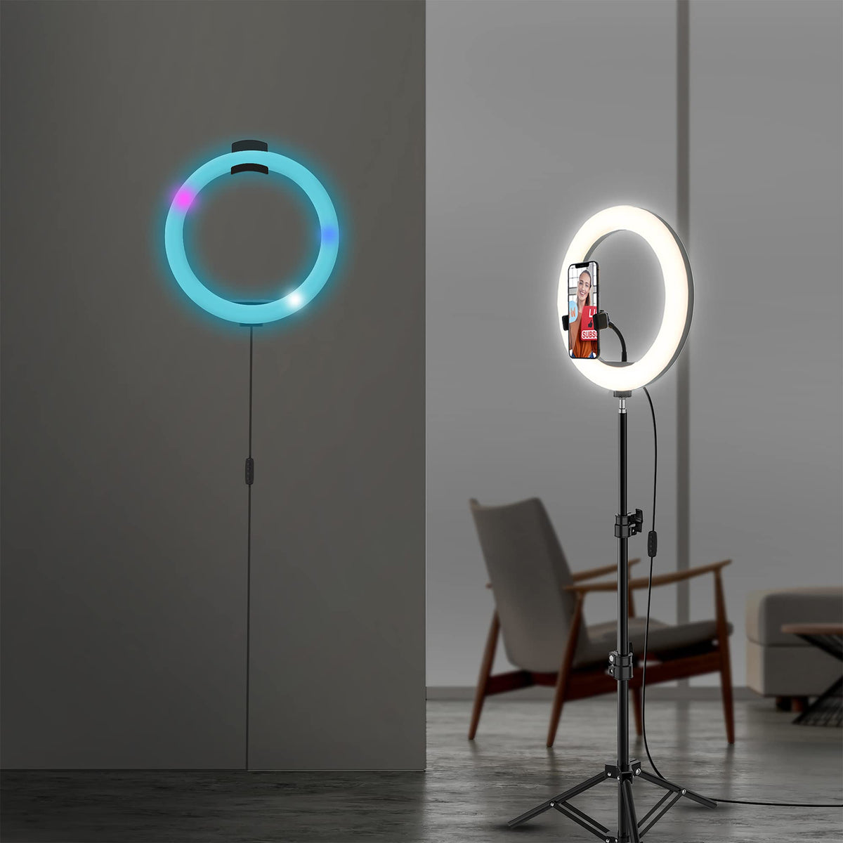 Lampe annulaire intelligente Studio Plus et kit de vlogging LED, comprend un trépied/support 