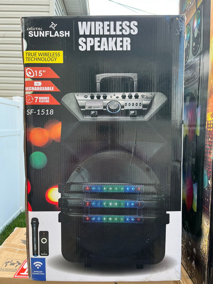 15" BLUETOOTH RECHARGABLE KARAOKE SPEAKER INCLUDING 1 WIRELESS MICROPHONE USB//MICRO SD/AUX INPUT (SF-1518)