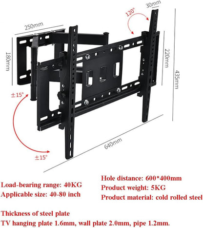 Full Motion TV Wall Mount for 40-80 Inch TVs Max Load-bearing Range 110LBSLbs,