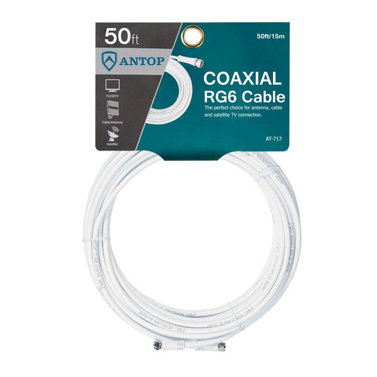 50Ft Rg6 Coaxial Cable Black or White- with F-Male Connectors for Digital Audio Video TV Sattllite Grip Caps