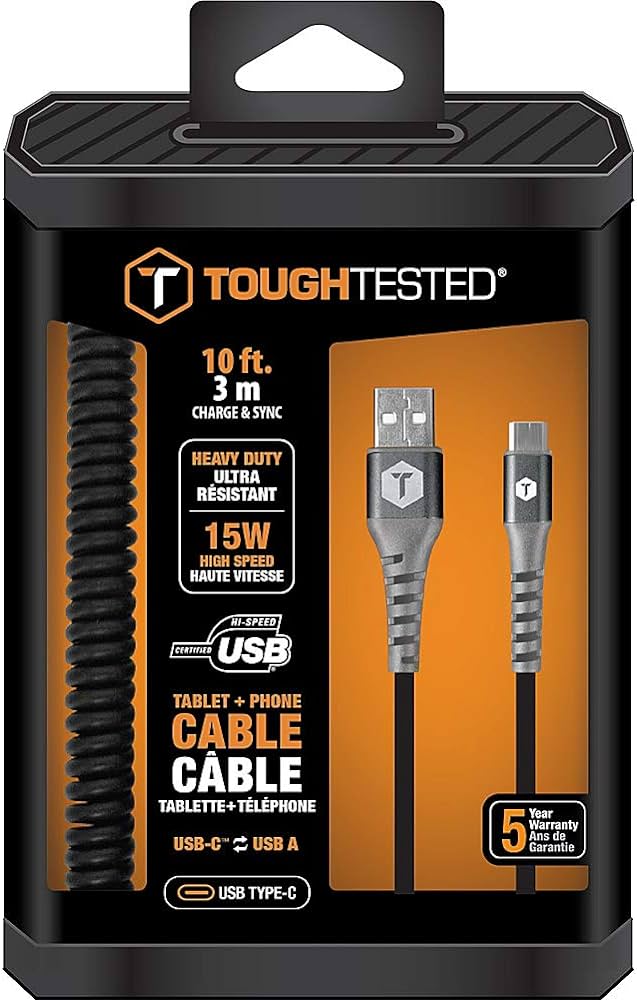 10 FT. COILED 2 AMP USB CABLE WITH USB-C CONNECTOR