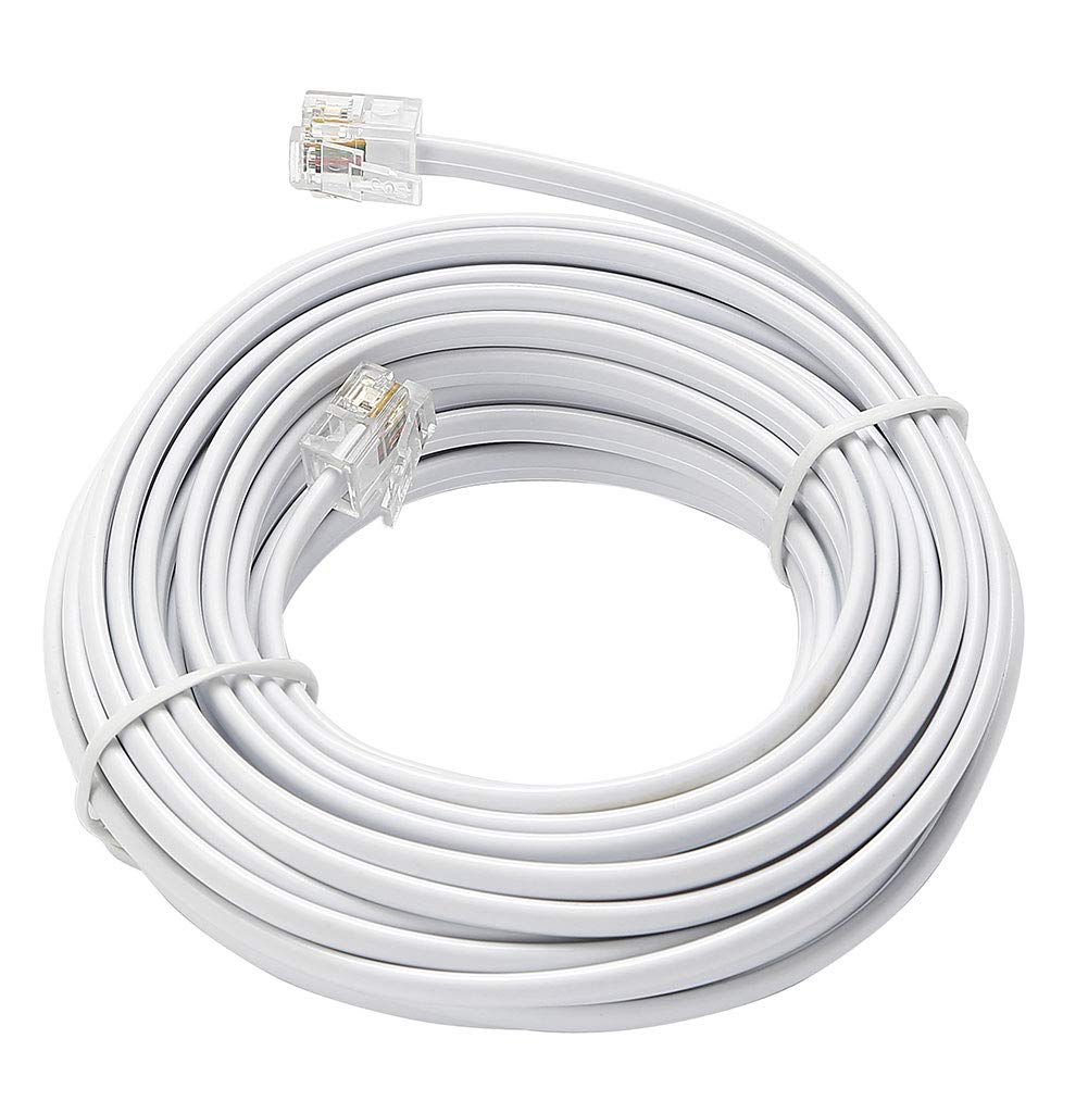 Telephone extension cable, telephone line wire, white, 25 feet, standard RJ11 plugs PA108BCWH