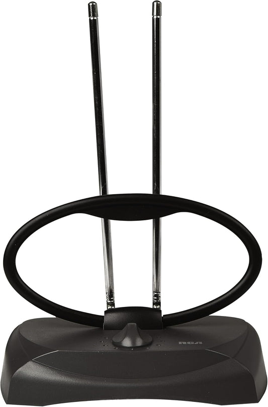 RCA CANT/ ANT121 UHF/VHF Adjustable Rabbit Ear Indoor 4K HDTV Antenna, 48 km (30 Mile) Range, Black