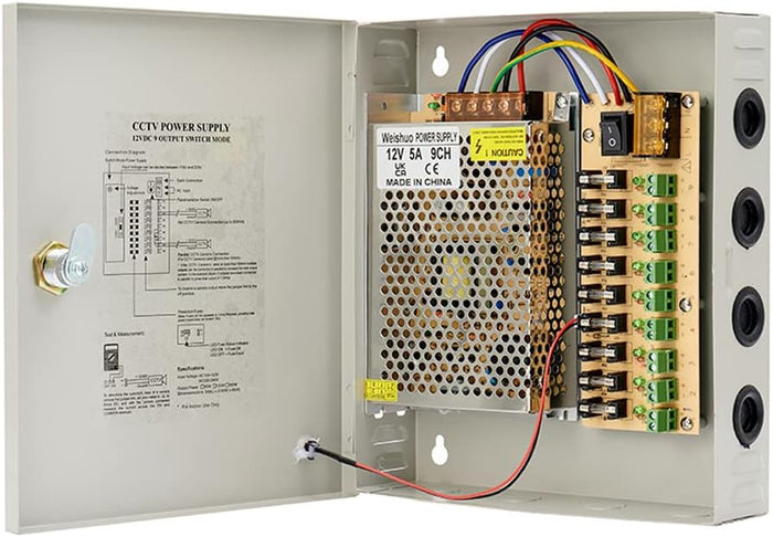 9 Channel 12V 5A Output CCTV Power Supply Box Swathing Power Supply-PB-09A